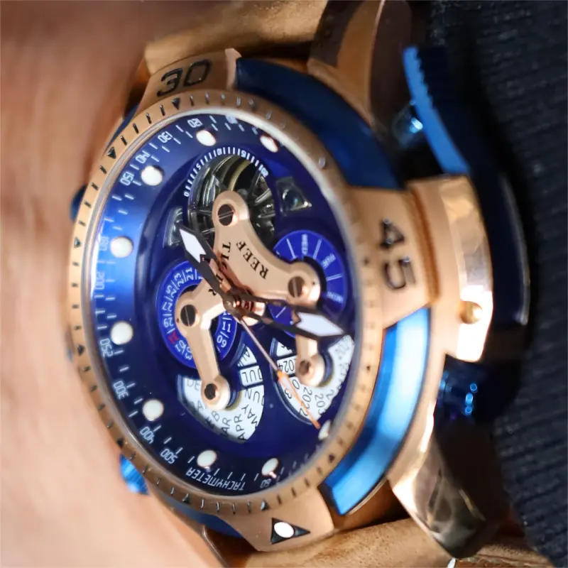 REEF TIGER Aurora Mechanical Movement Stainless Steel Watchband Watch Men's Watches Blue Dial-3
