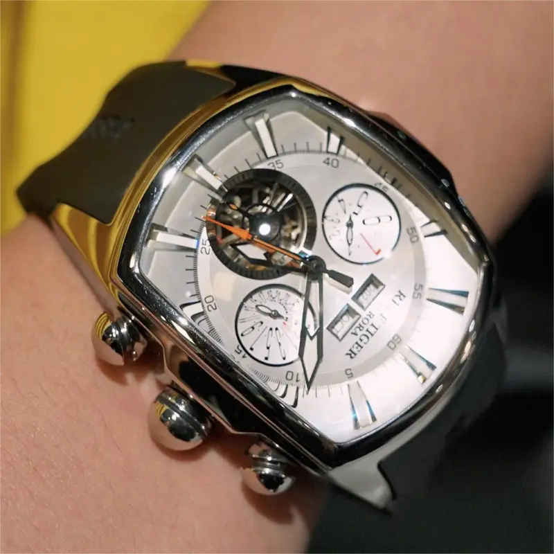 REEF TIGER Aurora Collection Tank II Automatic Mechanical Movement Watch Men's Watches White Dial-2