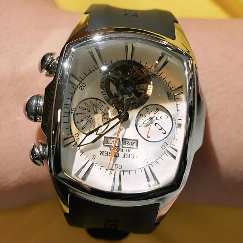 REEF TIGER Aurora Collection Tank II Automatic Mechanical Movement Watch Men's Watches White Dial-4