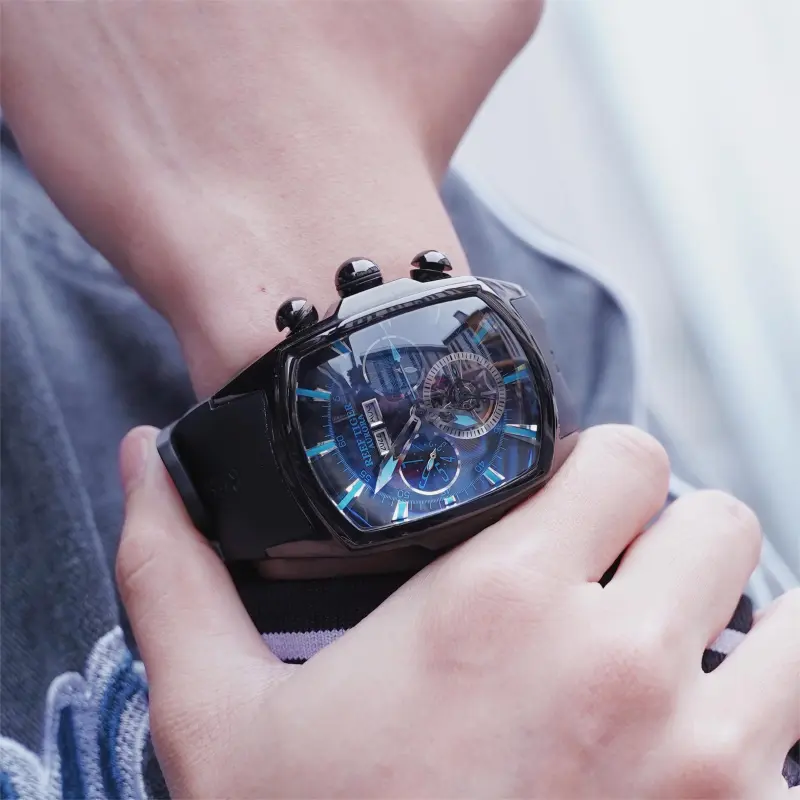 REEF TIGER Aurora Collection Tank II Automatic Mechanical Movement Watch Men's Watches Blue Dial-5