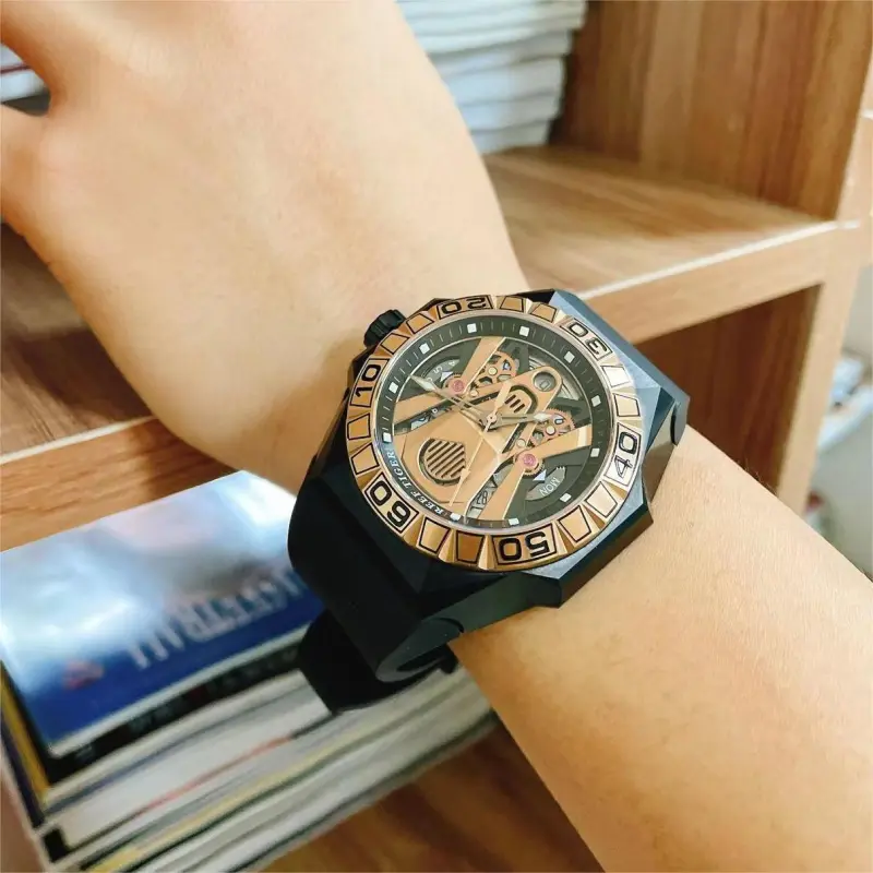 REEF TIGER Black Shark Collection Automatic Mechanical Movement Watch Men's Watches Gold Dial RGA6922-BPR-6