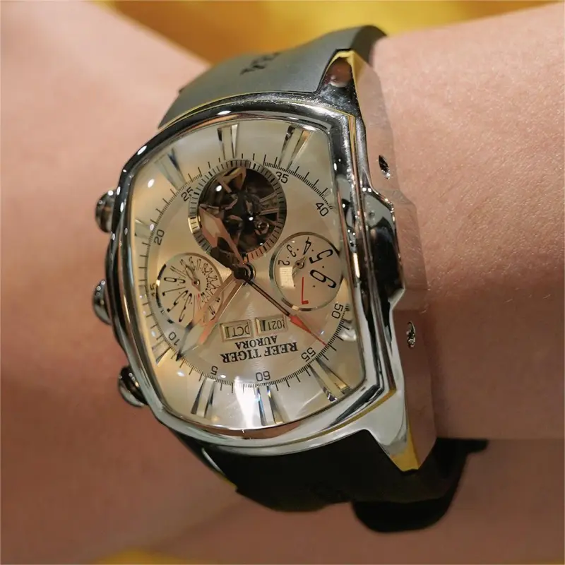 REEF TIGER Aurora Collection Tank II Automatic Mechanical Movement Watch Men's Watches White Dial-5
