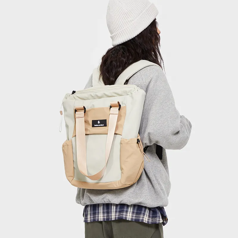 LIVEBOX EN DIRECT Nylon Portable Double Shoulder Backpack Regular Women's Khaki/Black Gray-3