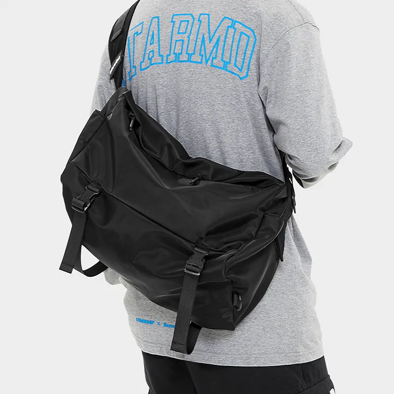 LIVEBOX EN DIRECT Nylon Fabric Messenger Bag One Shoulder Backpack Crossbody Bags Gym Bags Large Size Men's Black-4