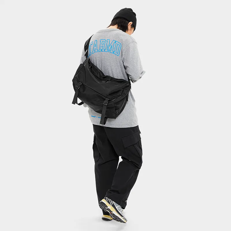 LIVEBOX EN DIRECT Nylon Fabric Messenger Bag One Shoulder Backpack Crossbody Bags Gym Bags Large Size Men's Black-5