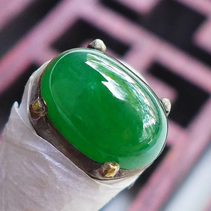 Jade Blossom Ice Glutinous Jadeite Ring Face Unisex-2