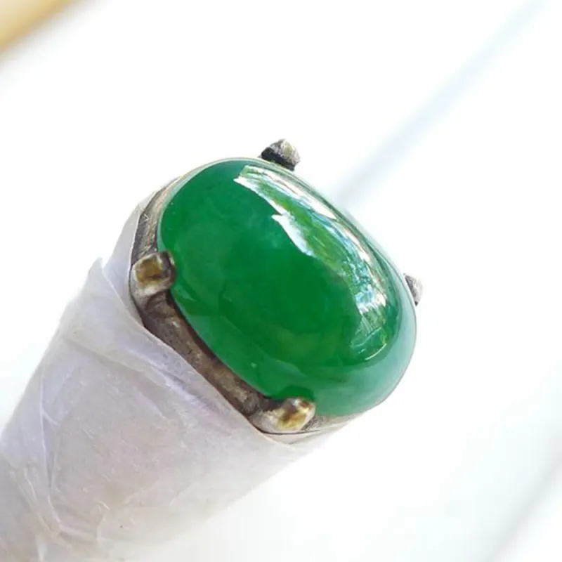 Jade Blossom Ice Glutinous Jadeite Ring Face Unisex-3