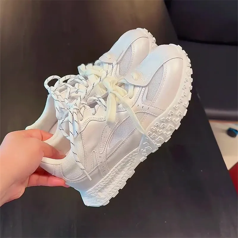 QING MISS Cushioning, Slip Resistant, Abrasion Resistant, Breathable Low Top Chunky Sneakers Women's Ecru-4