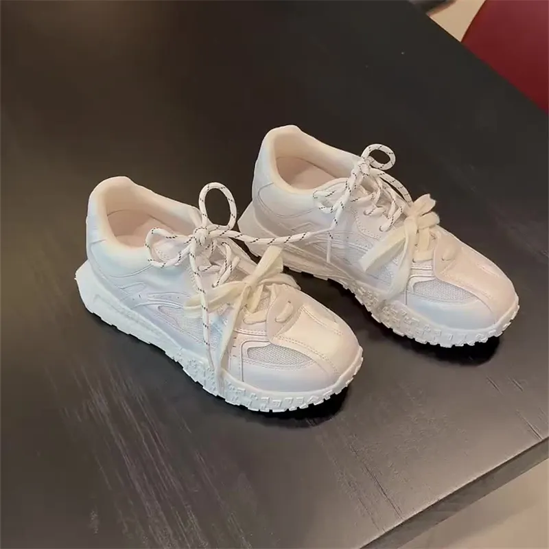 QING MISS Cushioning, Slip Resistant, Abrasion Resistant, Breathable Low Top Chunky Sneakers Women's Ecru-1
