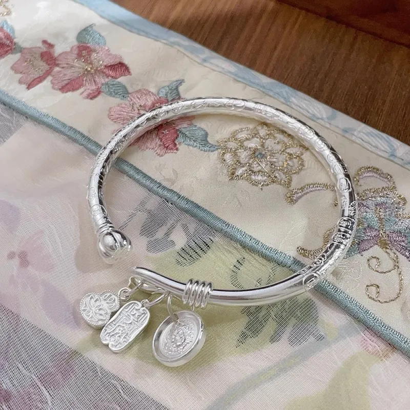 Hui Xuan Charm 999 Fine Silver Bangles Women's-4