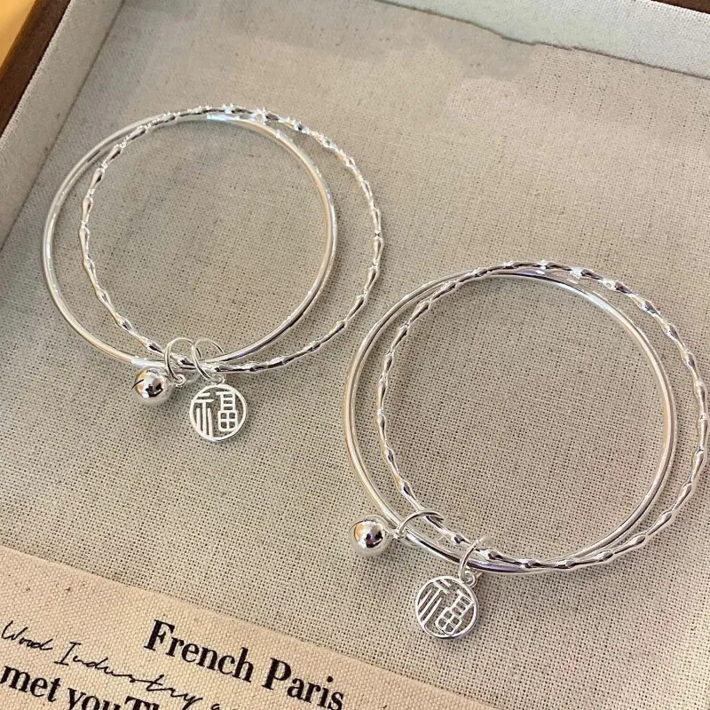 Hui Xuan Charm 999 Fine Silver Bangles Women's-5