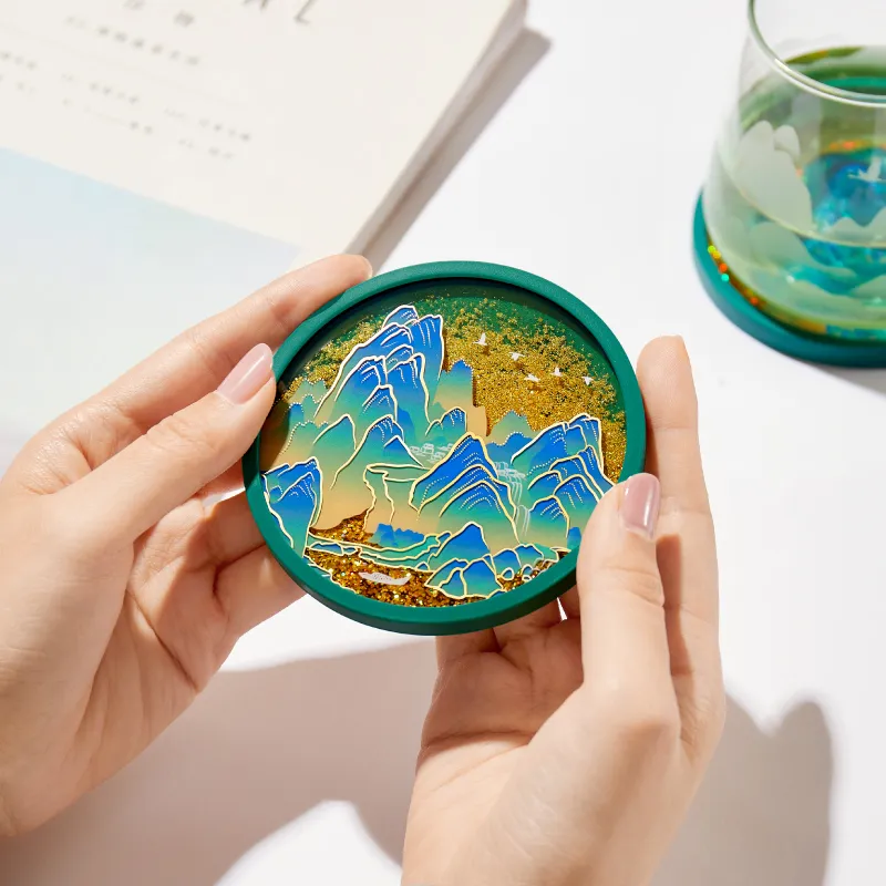 Gongtingbaobei Norman's 'Jiangshan Map' Quicksand Coaster And 'Flowing Silk' Coaster Acrylic Stands-3