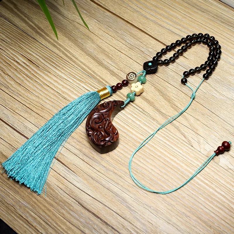 Moon Seal Hundred Rivers Huanghuali Wooden Product Charm Unisex-4