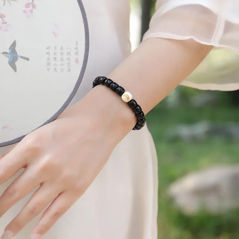 Moon Seal Hundred Rivers Coconut Shell Beads Bodhi Bracelets Unisex-3