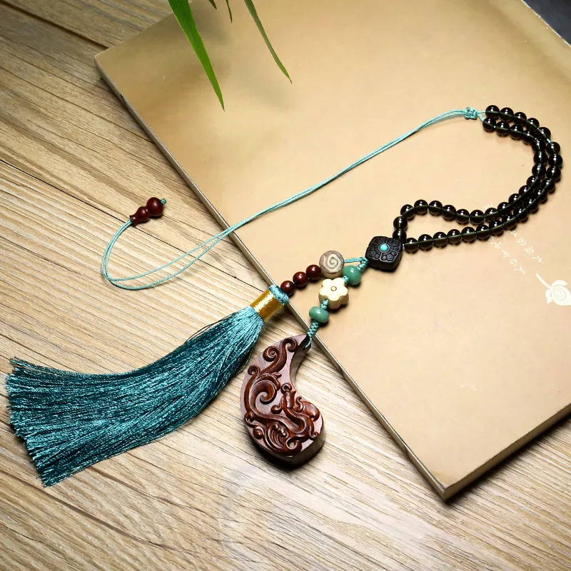Moon Seal Hundred Rivers Huanghuali Wooden Product Charm Unisex-2