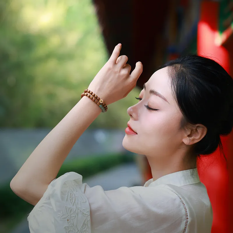 Moon Seal Hundred Rivers Laoshan Sandalwood Wooden Bracelets Unisex-5