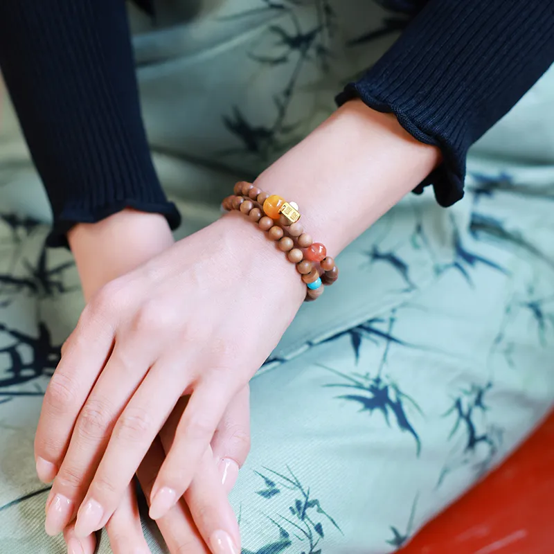 Moon Seal Hundred Rivers Laoshan Sandalwood Bracelets Unisex-3