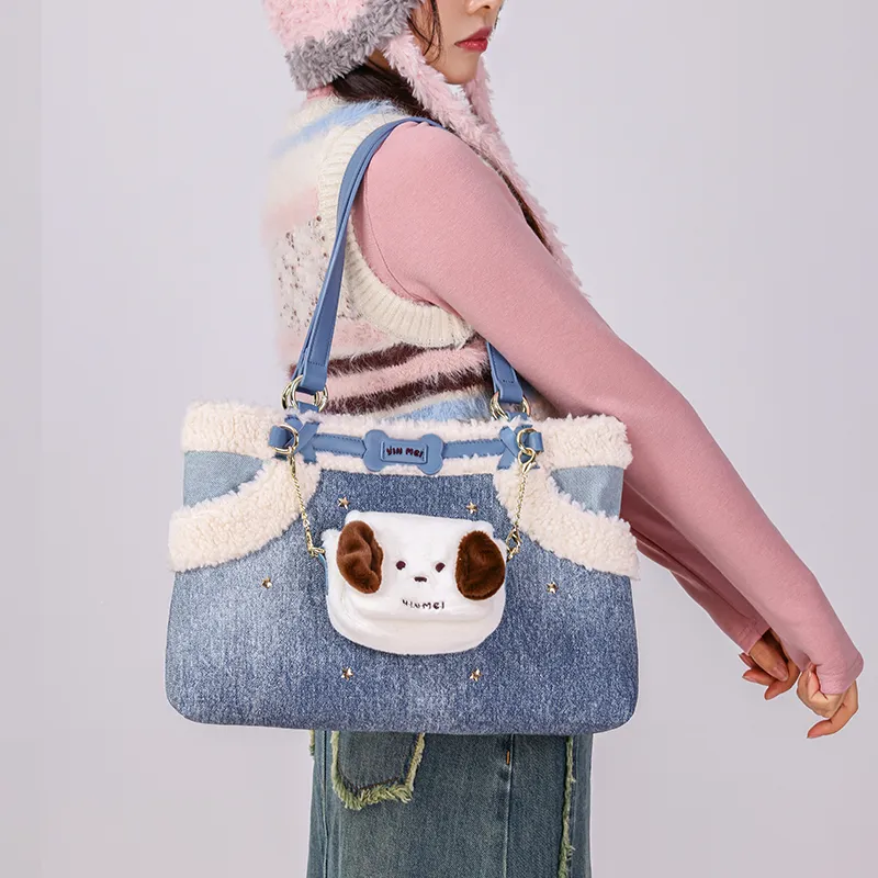 Sound For Life Synthetic Leather Tote Bag Shopping Bag Shoulder Bags Women's Brown/Denim Blue-8