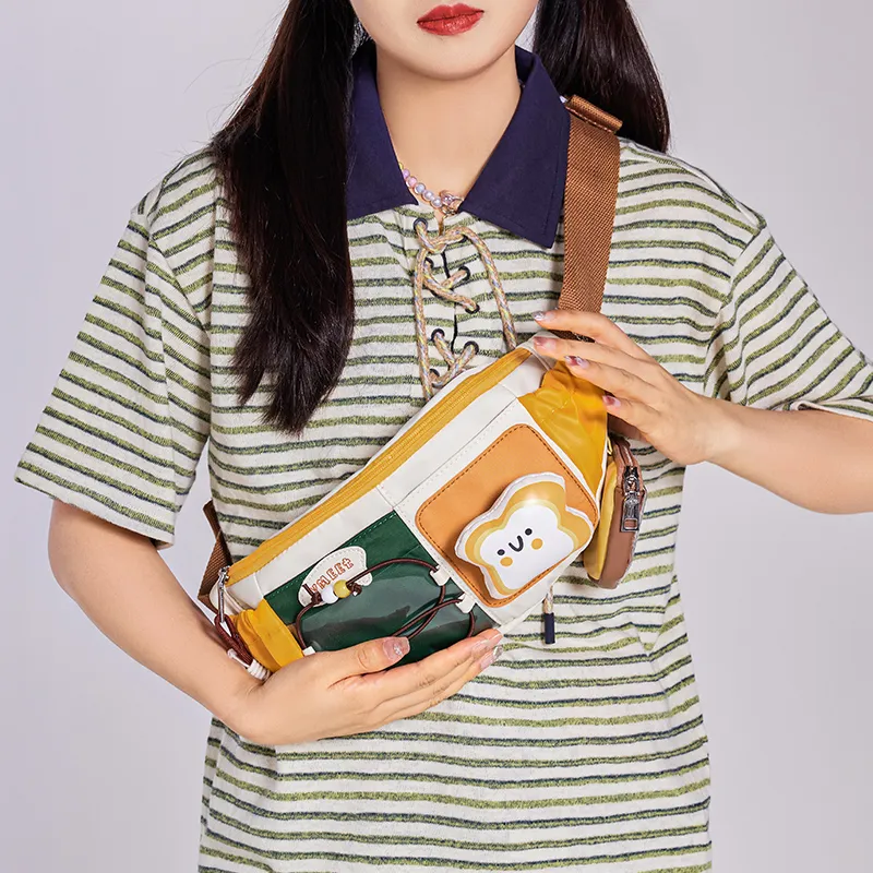Sound For Life Fabric Sling Bag, Fanny Pack Unisex Khaki/Yellow-9