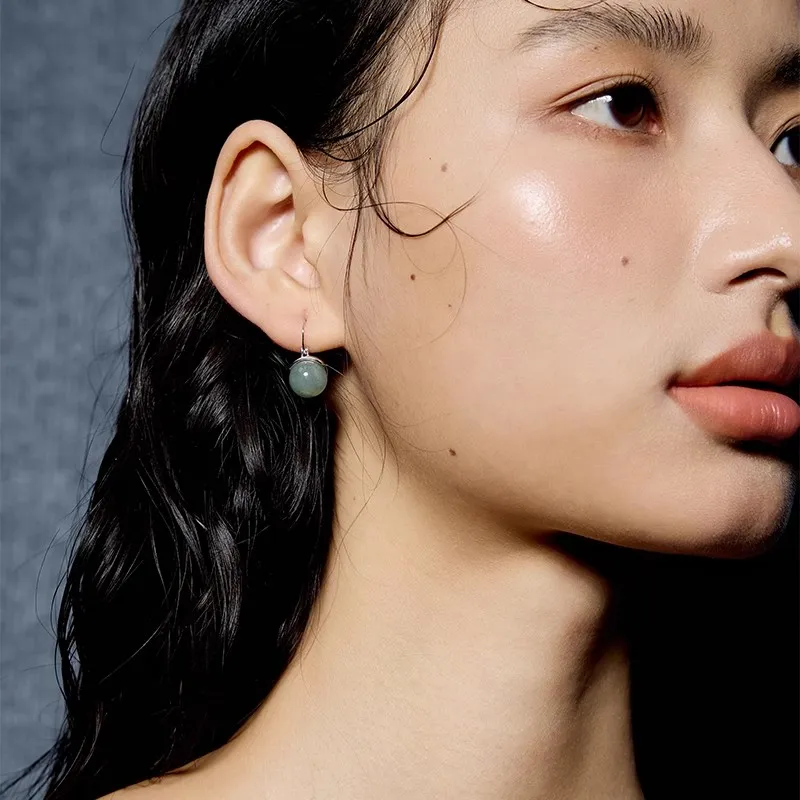 GOOGMO Glass Type Jade Stud Earrings Women's-2