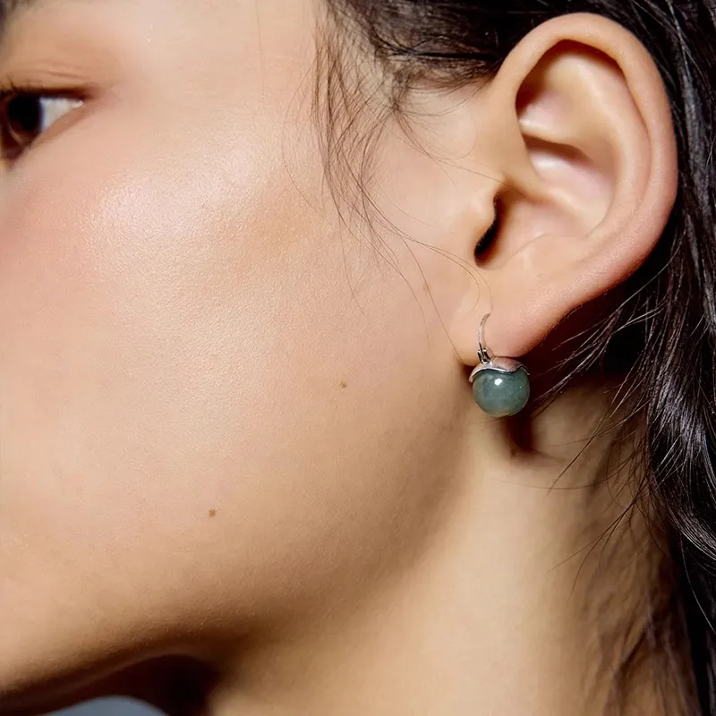 GOOGMO Glass Type Jade Stud Earrings Women's-3