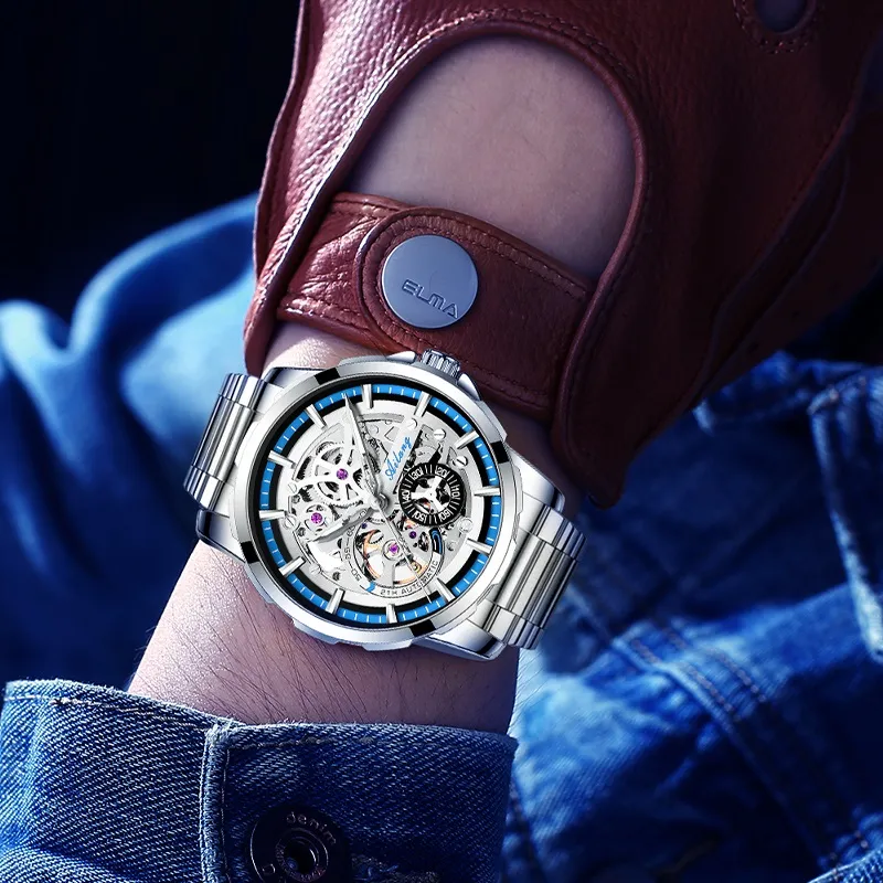 AILANG Automatic Mechanical Movement Men's Watches Red Watch Dial-6