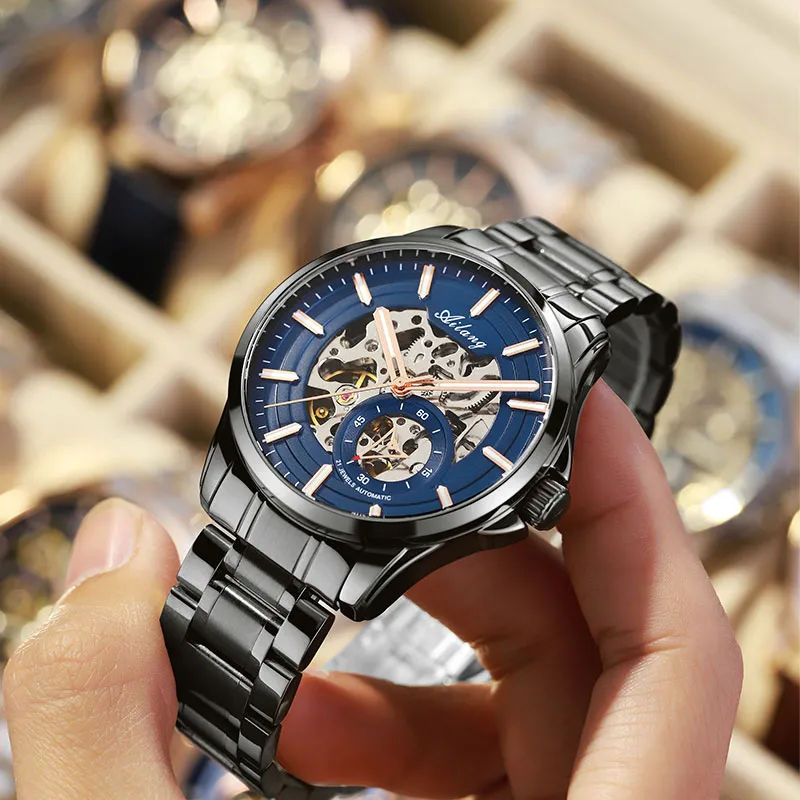 AILANG Automatic Mechanical Movement Genuine Leather Strap Watch Men's Watches White Dial-7