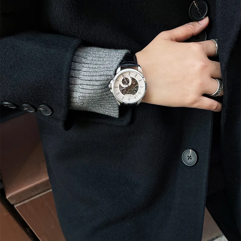 AILANG Automatic Mechanical Movement Genuine Leather Strap Watch Men's Watches White Dial-25