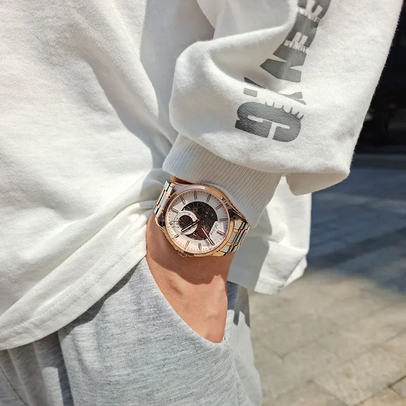 AILANG Automatic Mechanical Movement Genuine Leather Strap Watch Men's Watches White Dial-34