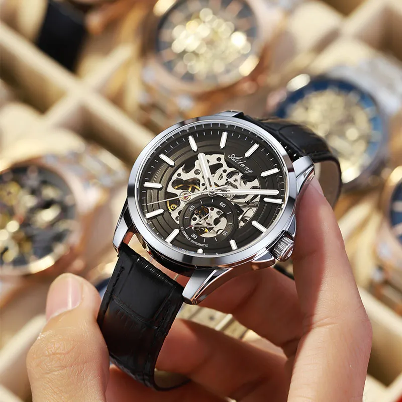AILANG Automatic Mechanical Movement Genuine Leather Strap Watch Men's Watches White Dial-17