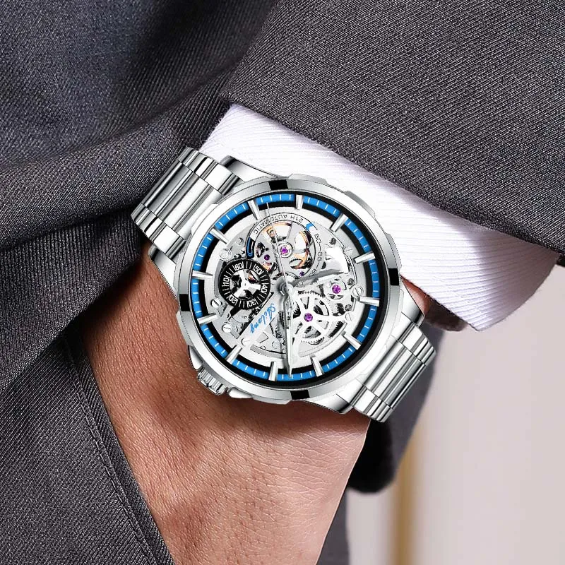 AILANG Automatic Mechanical Movement Men's Watches Red Watch Dial-5
