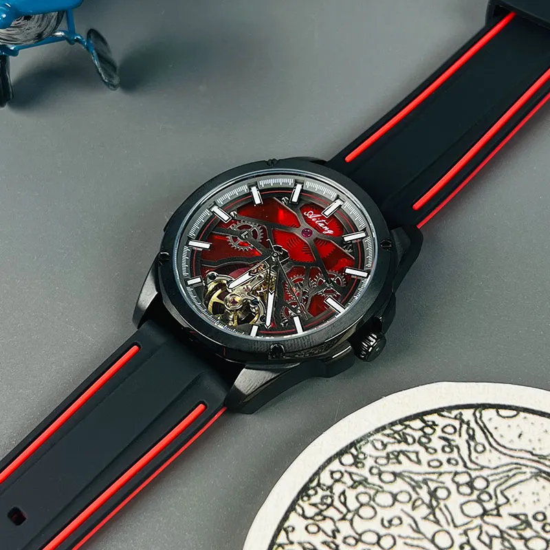 AILANG Fully Automatic Mechanical Watch Automatic Mechanical Movement Rubber Strap Watch Men's Watches Green Dial-4