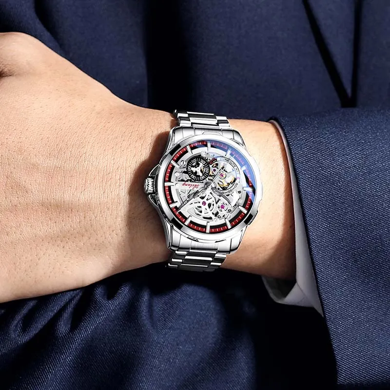 AILANG Automatic Mechanical Movement Men's Watches Red Watch Dial-1