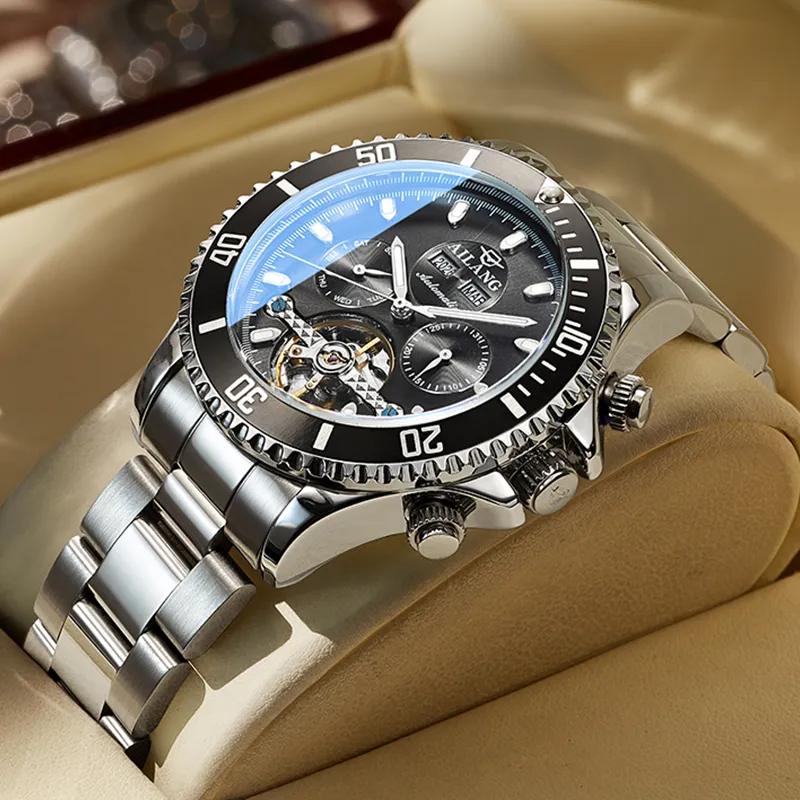 AILANG Minimalist Business Wrist Watch Automatic Mechanical Movement Watch Men's Watches Black Dial-16