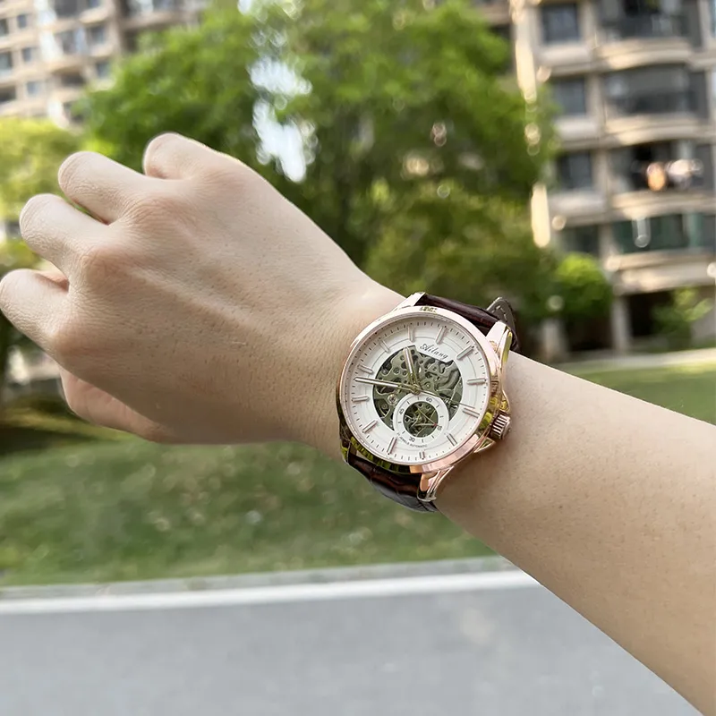 AILANG Automatic Mechanical Movement Genuine Leather Strap Watch Men's Watches White Dial-22
