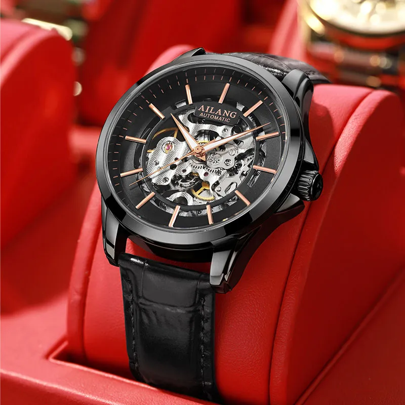 AILANG Automatic Mechanical Movement Stainless Steel Watchband Watch Men's Watches Black Dial-11