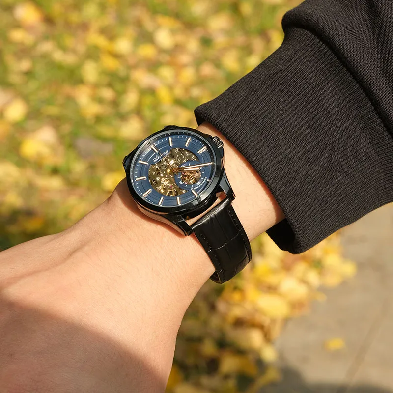 AILANG Automatic Mechanical Movement Genuine Leather Strap Watch Men's Watches White Dial-20