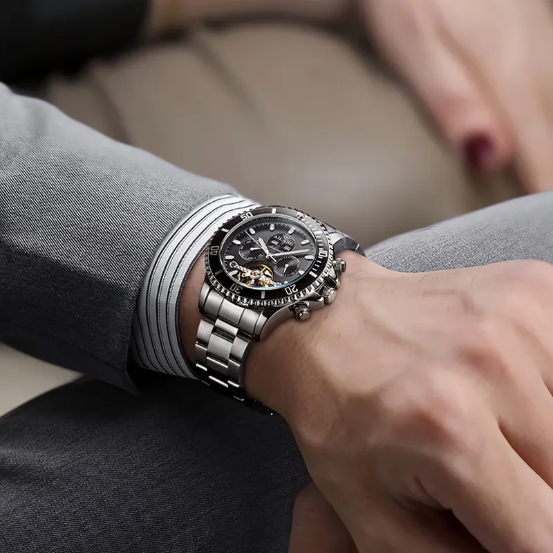AILANG Minimalist Business Wrist Watch Automatic Mechanical Movement Watch Men's Watches Black Dial-2