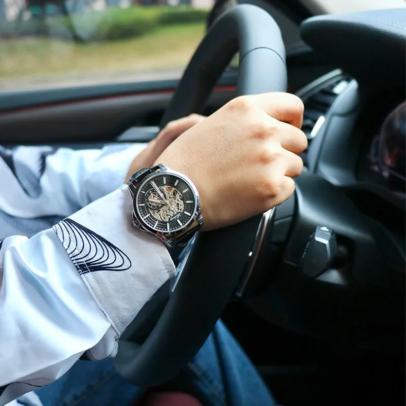 AILANG Automatic Mechanical Movement Genuine Leather Strap Watch Men's Watches White Dial-20