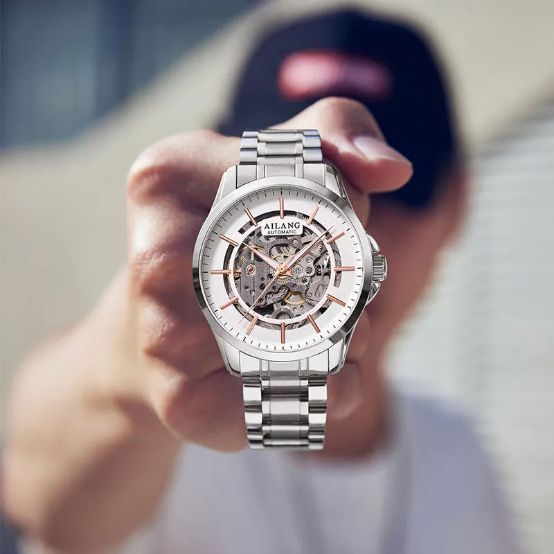 AILANG Automatic Mechanical Movement Stainless Steel Watchband Watch Men's Watches Black Dial-1