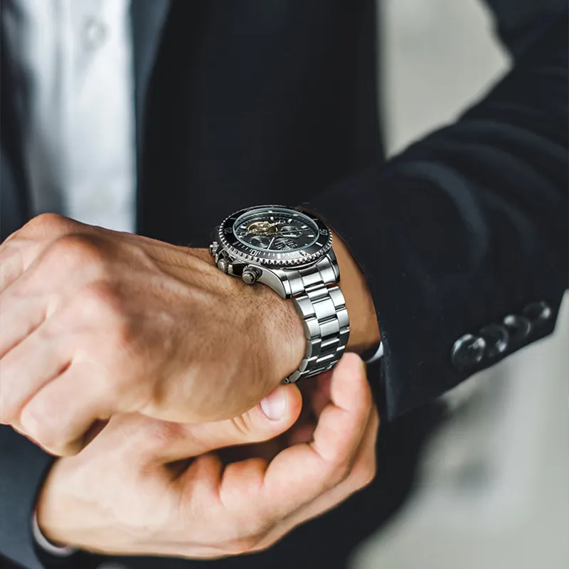 AILANG Minimalist Business Wrist Watch Automatic Mechanical Movement Watch Men's Watches Black Dial-3