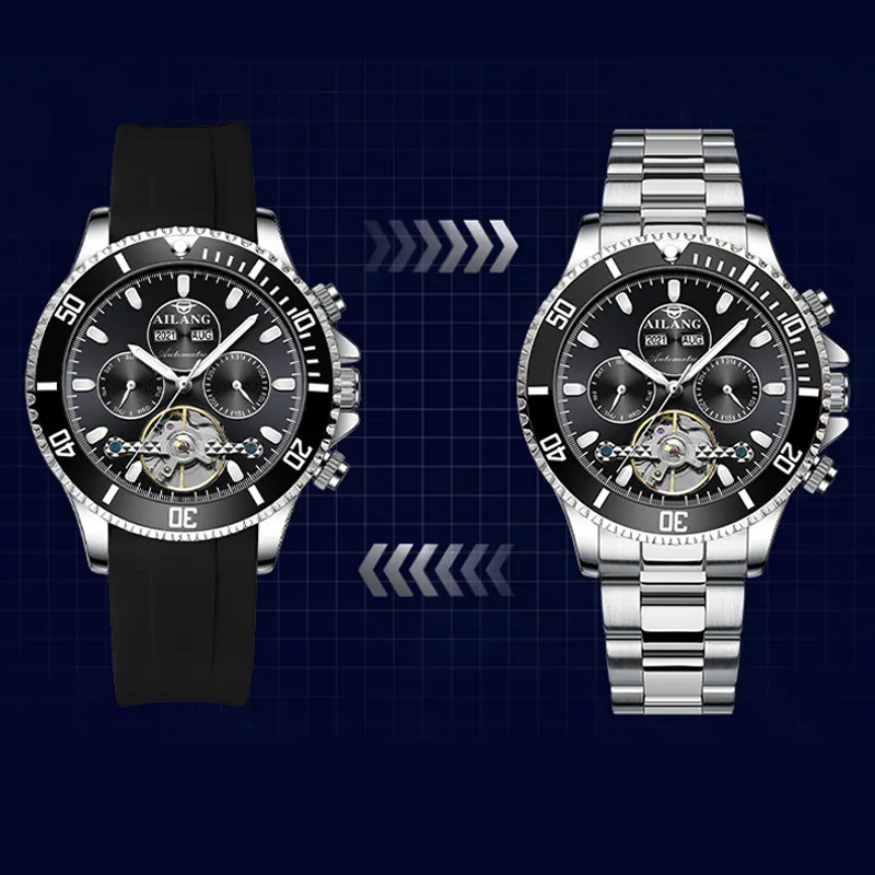 AILANG Minimalist Business Wrist Watch Automatic Mechanical Movement Watch Men's Watches Black Dial-6
