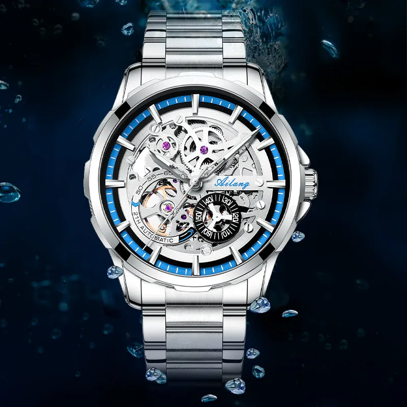 AILANG Automatic Mechanical Movement Men's Watches Red Watch Dial-3