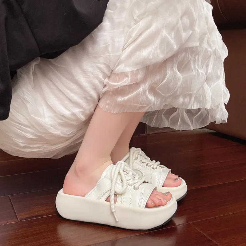 Y6T Slide Slippers Women's White, Beige-4
