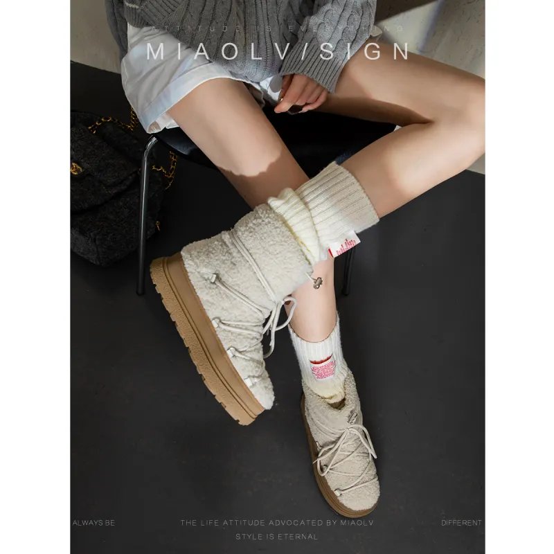Wonderful Couple Warm Wear Resistant Cushioning Height Increasing Slip Resistant Short Snow Boots Women's-4