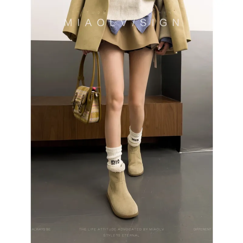 Wonderful Couple Warm Wear Resistant Slip Resistant Short Snow Boots Women's Cream Apricot-2