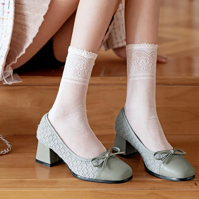 Wonderful Couple Chunky Heel High Heels 5.5cm Women's Matcha Green-8