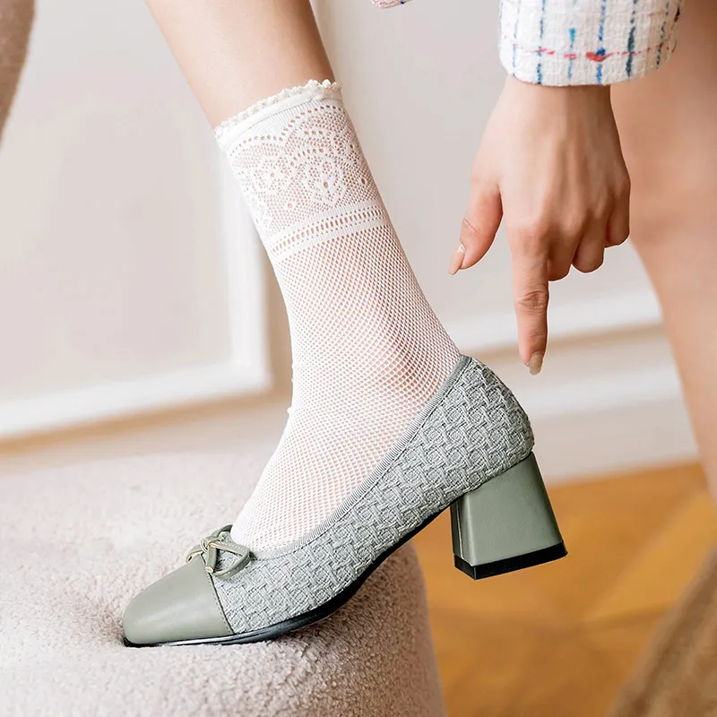 Wonderful Couple Chunky Heel High Heels 5.5cm Women's Matcha Green-5