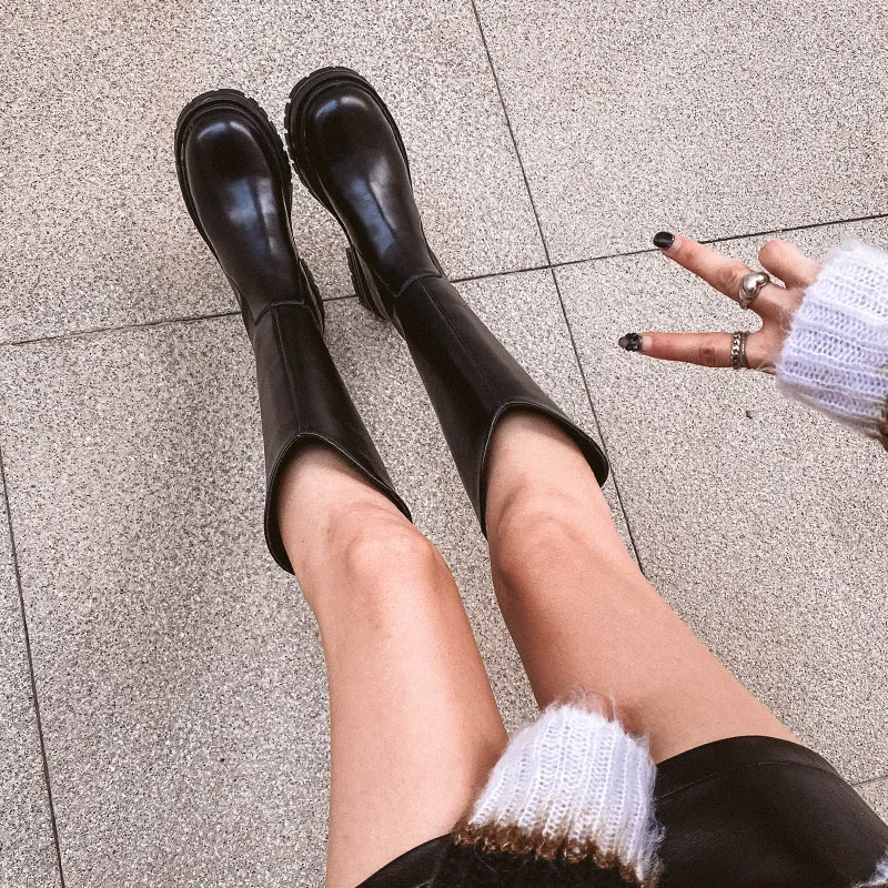 Wonderful Couple Knee-high Boots 5cm Women's Black-8
