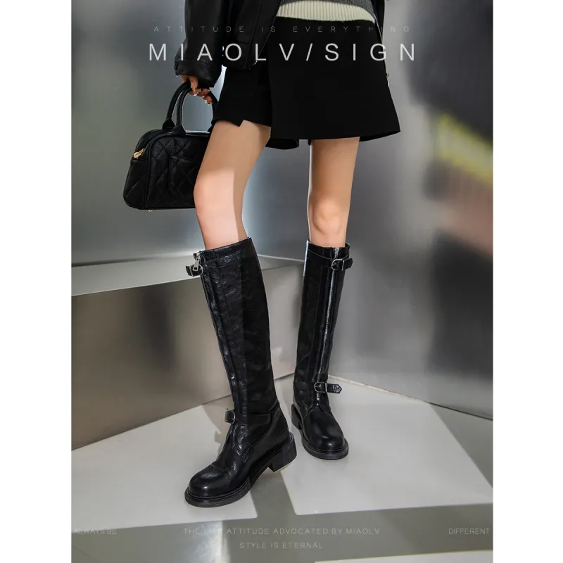 Wonderful Couple Knee high Boots 4cm Women's Black-5